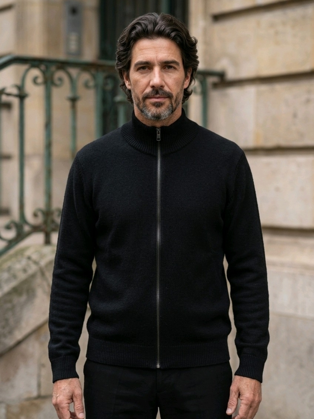 Calvin Klein Men's Black Full-Zip Mock Neck Ribbed Sweater